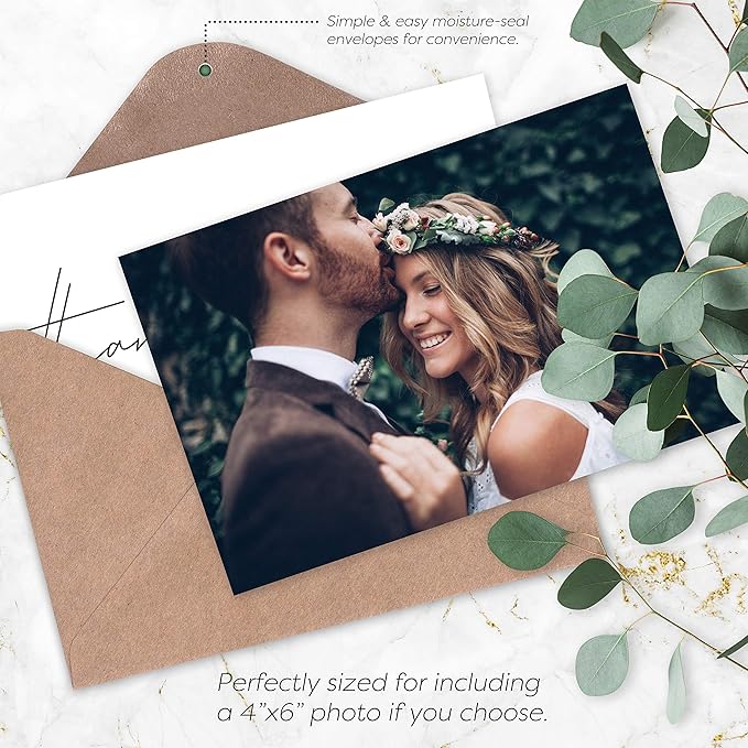 120 Heavyweight Blank Wedding Thank You Cards with Envelopes, Personalized Greetings Gratitude Letter From The New Mr and Mrs, Wedding Thank You Notes with Envelopes & Stickers (4x6 Inches) (120 Pack)