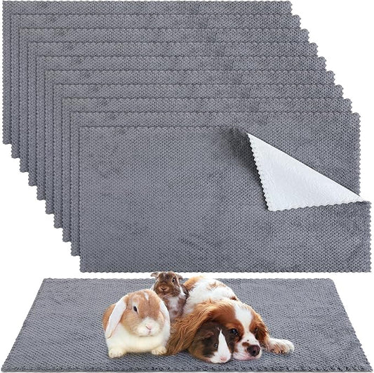 Vitalcozy 10 Pcs Guinea Pig Cage Liners Washable Rat Bedding for Guinea Pigs Controlling Absorbent Waterproof Pee Pads Blanket for Rabbits Hamster Small Animals Chinchilla(14 x 28 Inch,Gray)