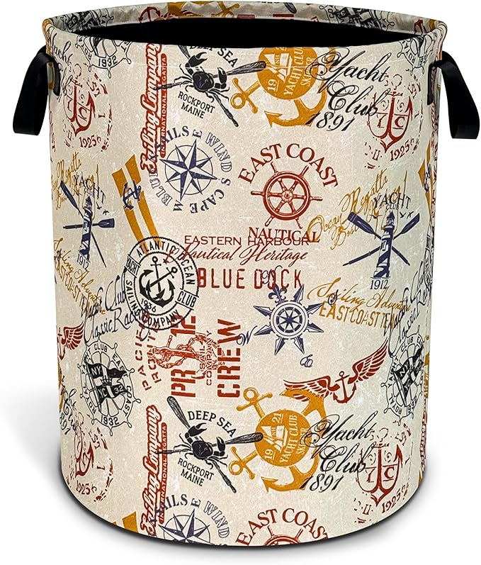Anchor Laundry Basket Compass Seafaring Foldable Oxford Cloth Funny Tote Bag Laundry Hamper Clothes Storage Bucket Toy Organizer For Bathroom/Laundry Storage/Bedroom 18.9x16.5 Inch