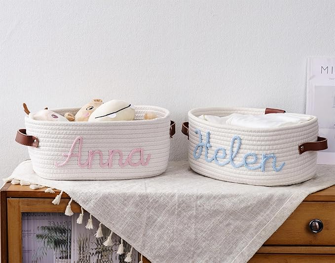 Custom Baby Shower Basket Gift, Personalized Baby Gift Basket, Personalized Newborn Gift Baby Name Gift Baby Toy Basket Baby Boy or Girl Name Basket (Style 2)