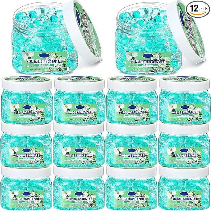 12 Pcs Air Freshener Gel Bulk Odor Eliminator Gel Beads 8 oz Long Lasting Air Freshener Beads Eliminates Odors in Home Bathrooms, Cars, Boats, Rvs and Pet Areas(Jasmine)