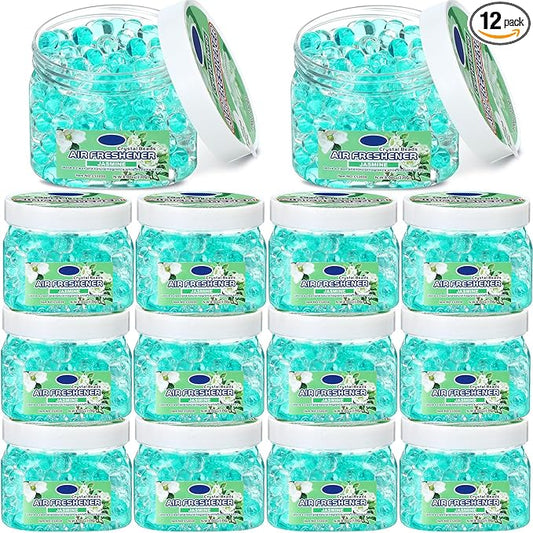 12 Pcs Air Freshener Gel Bulk Odor Eliminator Gel Beads 8 oz Long Lasting Air Freshener Beads Eliminates Odors in Home Bathrooms, Cars, Boats, Rvs and Pet Areas(Jasmine)