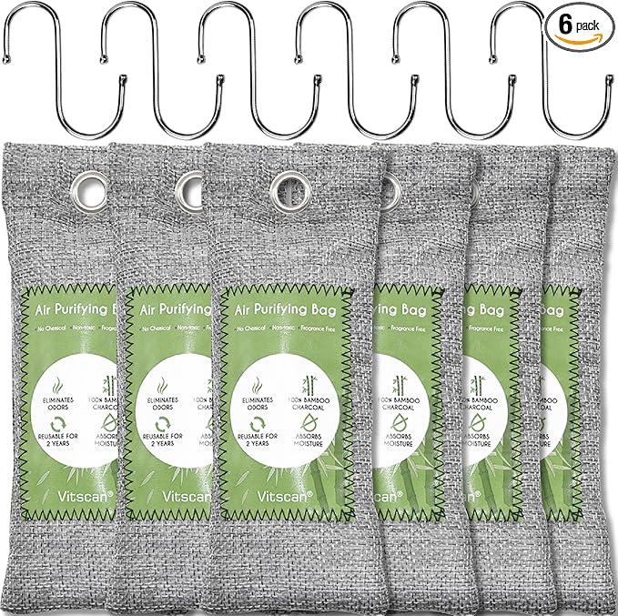 6 Pack Bamboo Charcoal Air Purifying Bag, Activated Charcoal Bags Odor Absorber, Moisture Absorber, Natural Car Air Freshener, Shoe Deodorizer, Odor Eliminators For Home, Pet, Closet