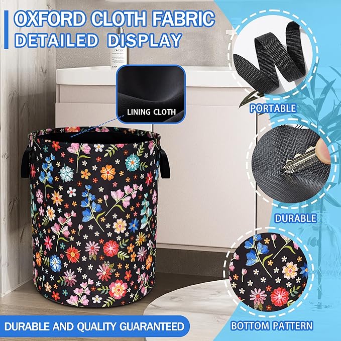 Beautiful Flower Laundry Basket Oxford Cloth Funny Floral Laundry Hamper With Handle Foldable Portable Clothes Storage Basket 18.9 X 16.5 In Storage Bag For Laundry Room/Bathroom/Bedroom/Dormitories