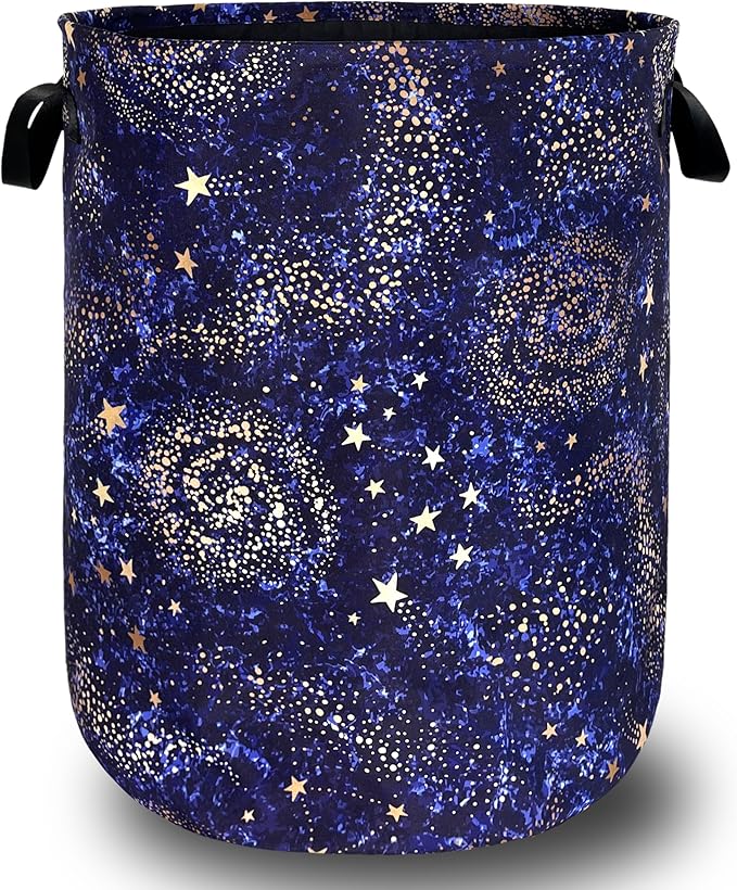 Blue Galaxy Laundry Basket Foldable Colorful Starry Sky Laundry Hamper With Handle Oxford Cloth Portable Clothes Storage Organizer Basket 18.9"x16.5" Laundry Bag For Laundry Room/Bedroom/Bathrooms