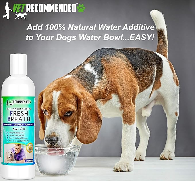 Vet Recommended Dog Breath Freshener Water Additive for Pet Dental Care - All Natural - Works to Solve The Cause of Bad Dog Breath. Add to Pet's Drinking Water - Made in USA (16oz/473ml)