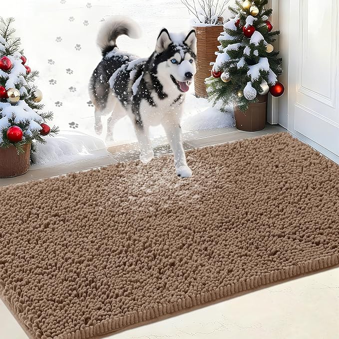 IM HOME Chenille Absorbent Outdoor Doormat 60" x 36", Washable Muddy Door Mats for Dog Non Slip Indoor Doormat Dog Mat for Muddy Paw Front Inside Doormats for Entryway Camel
