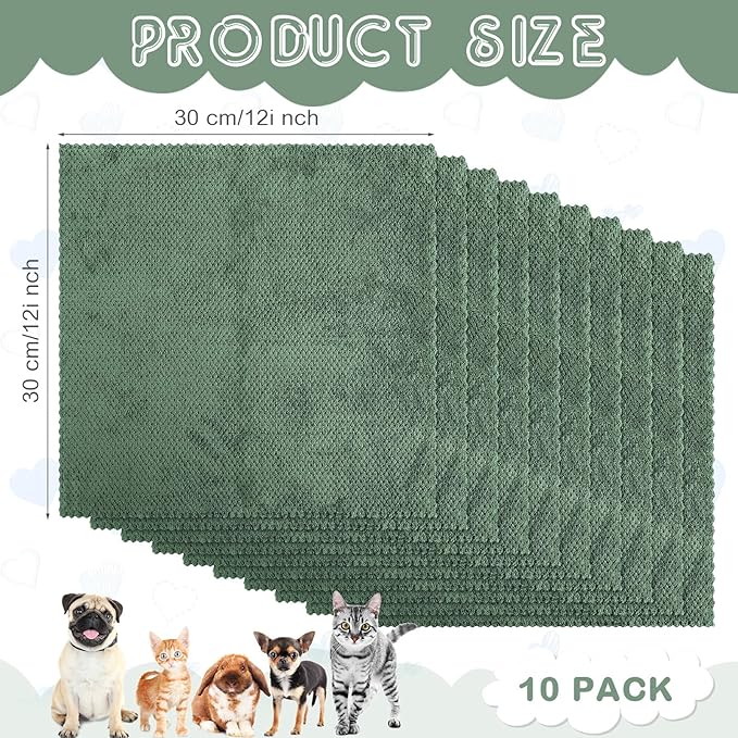 Vitalcozy 10 Pcs Guinea Pig Cage Liners Washable Rat Bedding for Guinea Pigs Controlling Absorbent Waterproof Pee Pads Blanket for Rabbits Hamster Small Animals Chinchilla(12 x 12 Inch,Dark Green)