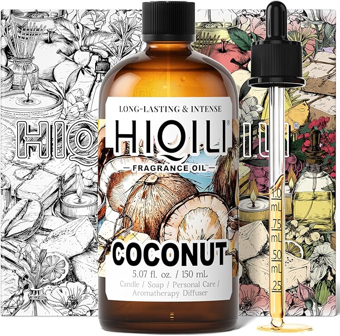 HIQILI Coconut Fragrance Oil for Home Diffuser, Ideal for Making Candle, Soap, Body Spray, Women's Perfume, Creamy Scents - 5.07 Fl Oz