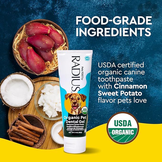Radius USDA Organic Dental Solutions All Ages Dog Dental Kit 1 Unit, 1 Dog Toothbrush, 1 0.8oz Toothpaste, & 1 Travel Case, Firm Bristle & Non Toxic Toothpaste for Dogs