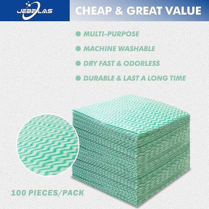 JEBBLAS 100Pack Reusable Cleaning Cloths 11.8‘’x11.8‘’ Handi Wipes Reusable Cloths Dry Cleaning Cloths Dish Towel Dish Cloths for Kitchen, Green