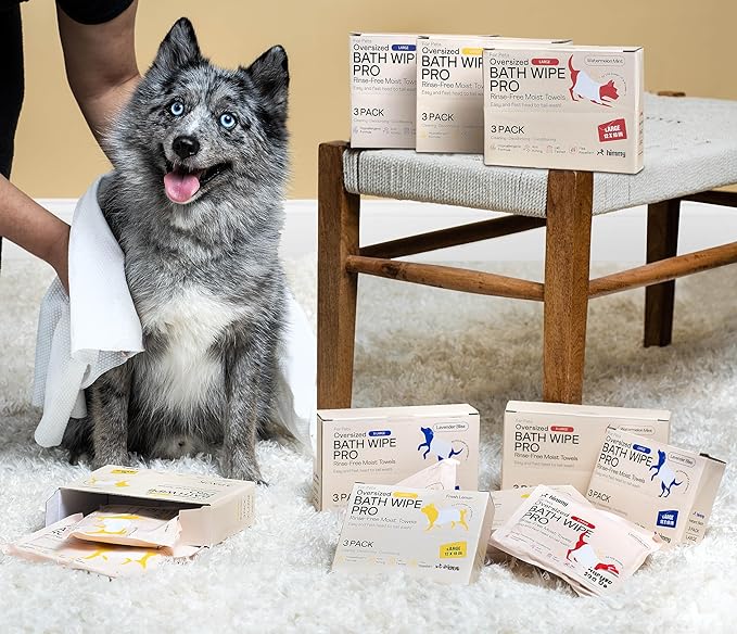 Himmy XL Pet Wipes for Dogs and Cats – 18” x 30” Bath Wipes for Cleaning, Deodorizing, Conditioning, Anti-Itch Grooming, Wet Dog Wipes for Paws, Butt, Ear, Eye, Whole Body Fresh Lemon