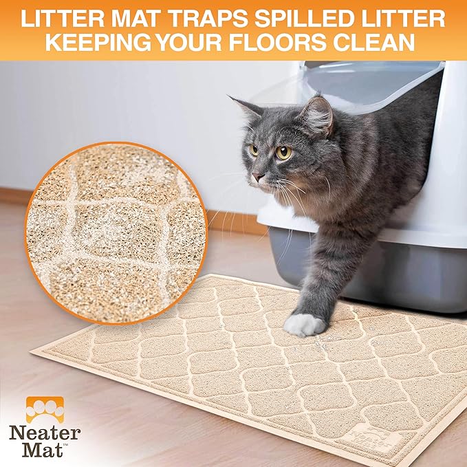Neater Pets Neater Mat Cat Litter Rug, Thick & Durable Cat Mat for Litter Box, Trapper Pad Catches Mess to Protect Indoor Floors, Soft on Kitty Paws, Anti-Skid Grip Backing, Easy to Clean, Beige