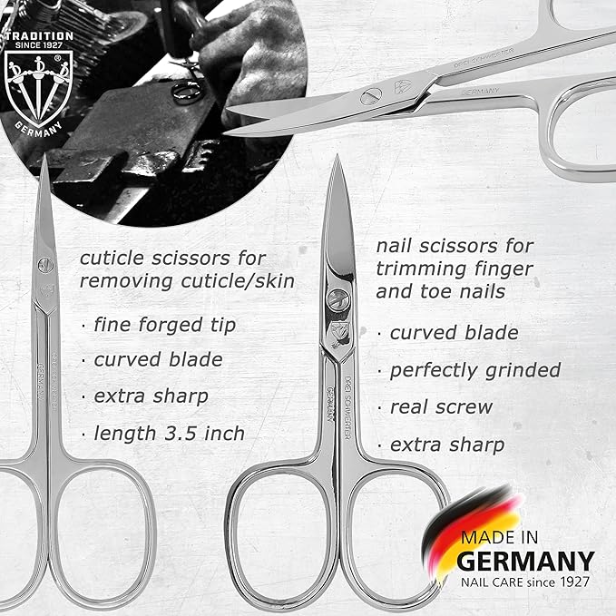 3 Swords Germany - brand quality 12 piece manicure pedicure grooming kit set for professional finger & toe nail care with black genuine leather case - Made in Germany