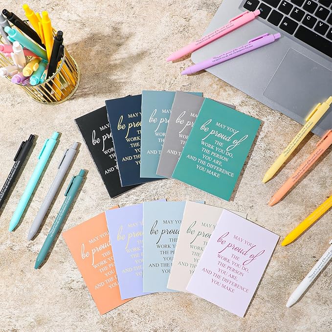 Harloon 100 Pcs Christmas Employee Appreciation Gifts Thank You Gifts Bulk Inspirational Notepads Ballpoint Pens Mini Motivational Notebooks for Staff Teacher Coworker Team Office(May You Be Proud)