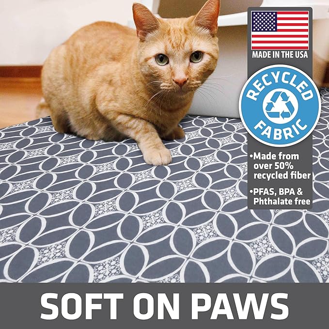 Drymate XL Original Cat Litter Mat, Contains Mess from Box, Protects Floors, Urine-Proof, Machine Washable, Soft on Kitty Paws, Absorbent, Waterproof (USA Made, Recycled Content)(29”x36”)(Indigo Grey)