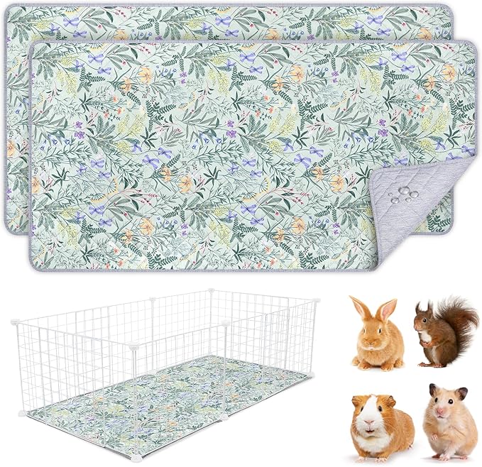 2 Pack Guinea Pig Bedding, Washable Guinea Pig Cage Liner Reusable Guinea Pig Mat Waterproof Guinea Pig Bedding for Cage, Super Absorbant Guinea Pig Pee Pads for Small Animals Hamster Rabbit Squirrel