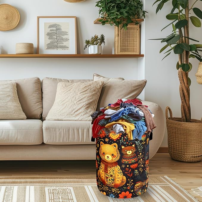 Abstract Watercolor Cats Laundry Hamper Oxford Cloth Animals Cat Laundry Basket With Handle Portable Clothes Storage Basket Foldable Laundry Bag 18.9"x16.5" For Laundry Room/Bedroom/Bathroom