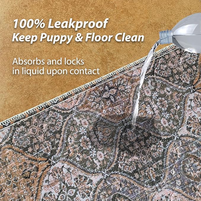 nunubaby 4PACK Washable Pee Pads for Dogs, Stylish, Non-Slip and Leak-Proof Pee Pads. Reusable Potty Pads for Dogs for Crates and Floors.(Brown/Multi, 24" x36")