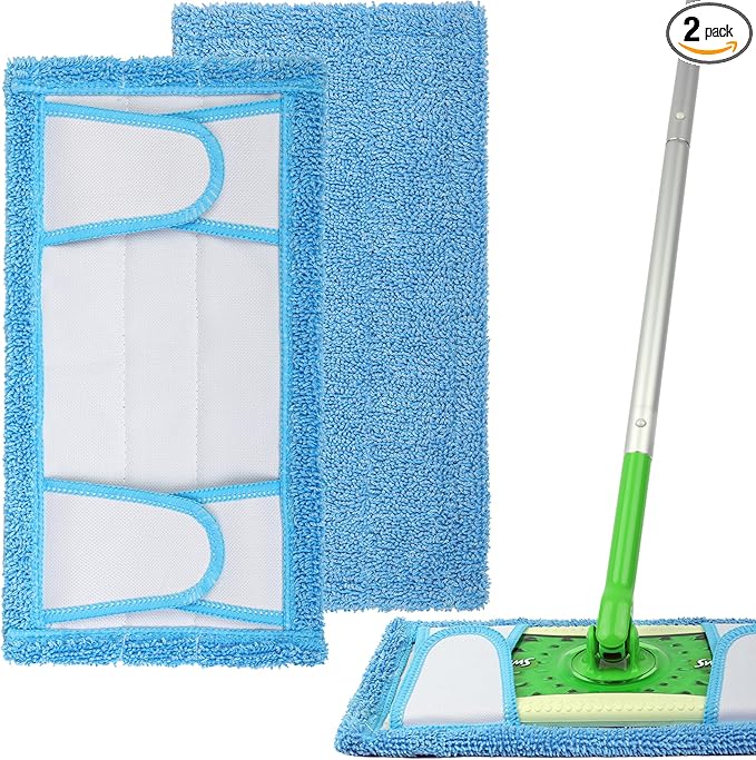 Reusable Washable Mop Pads for Swiffer Sweeper Mop, 2-Pack Microfiber Cleaning Cloths for Hard Floors, Baseboards, Wet and Dry Dusting
