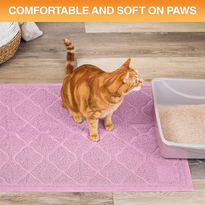 Neater Pets Neater Mat Cat Litter Rug, Thick & Durable Cat Mat for Litter Box, Trapper Pad Catches Mess to Protect Indoor Floors, Soft on Kitty Paws, Anti-Skid Grip Backing, Easy to Clean, Pink