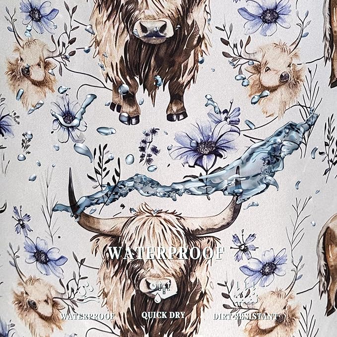 Watercolor Highland Cow Laundry Hamper With Handles Foldable Oxford Cloth Purple Flower Tote Bag Cows Laundry Basket Clothes Toy Storage Bucket 18.9" x 16.5"For Bathroom/Laundry/Bedroom