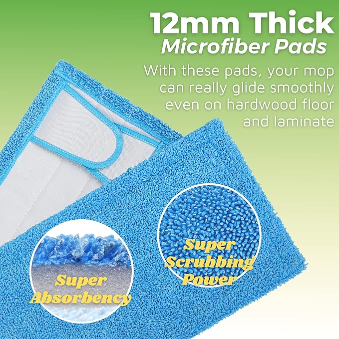 Reusable Washable Mop Pads for Swiffer Sweeper Mop, 2-Pack Microfiber Cleaning Cloths for Hard Floors, Baseboards, Wet and Dry Dusting