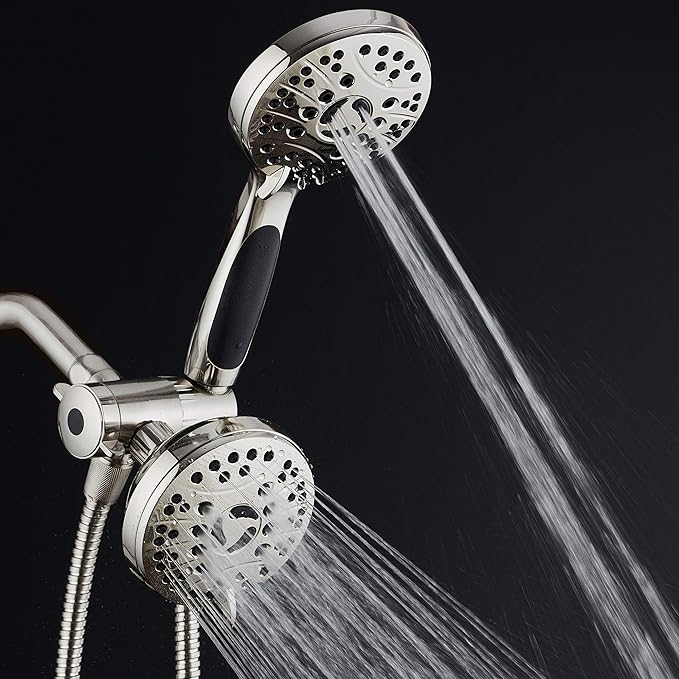 High Pressure 48-mode Luxury 3-way Combo – Dual Rain & Handheld Shower Head – 6 Foot Stainless Steel Hose – Anti Slip Grip – All Brushed Nickel Finish – Top US Brand – Extra Wall Bracket