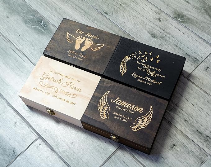 Personalized Memorial Keepsake Box - Custom Engraved Wooden Memory Box for Remembrance Sympathy Gift for Loss of Loved One Funeral Memory Storage Box for Ashes, Photos, Mementos - Customized Gifts