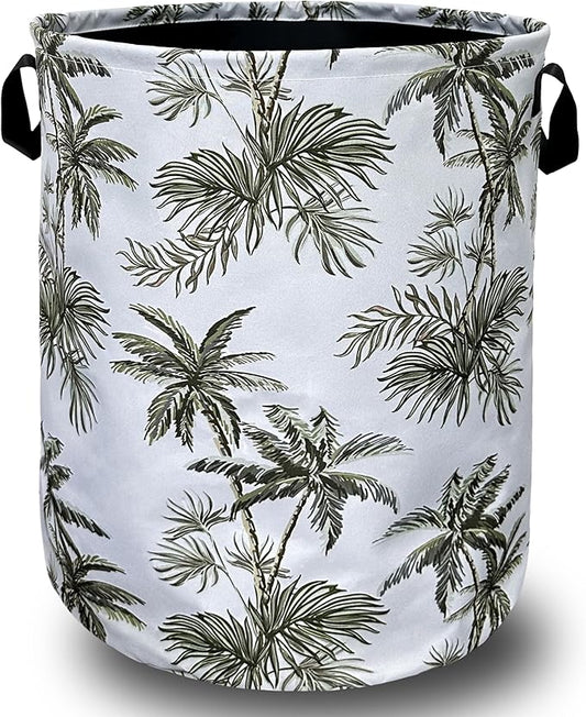 Tropical Palm Tree Laundry Basket Foldable With Handles Tote Bag Oxford Cloth Colorful Laundry Hamper 18.9"x16.5 "Clothe Storage Bucket Toy Organizer For Bathroom/Laundry/Bedroom