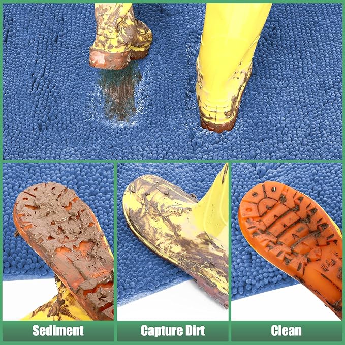 IM HOME Chenille Absorbent Outdoor Doormat 48" x 30", Washable Muddy Door Mats for Dog Non Slip Indoor Doormat Dog Mat for Muddy Paw Front Inside Doormats for Entryway Cornflower Blue