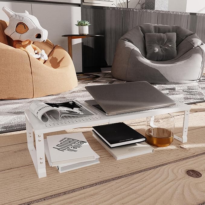 Adjustable Expanable Stackable Spice Rack Shelf Pantry Storage Organizer for Kitchen Cabinet,Countertop,Bathroom and More.Space is no Longer Limited(2Packs/White/Medium)