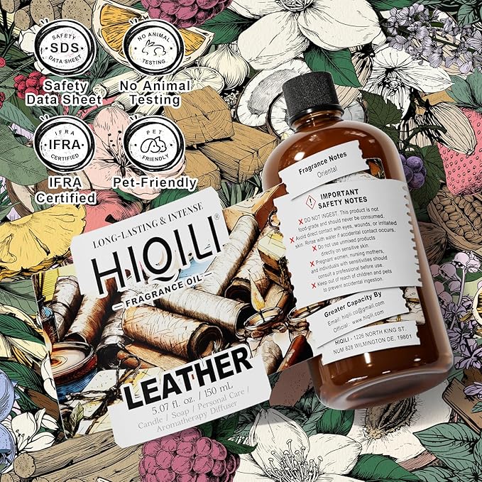 HIQILI Leather Fragrance Oil, Men's Scent, for Car Air Freshener Use, Soap, Candle, and Long-Lasting Perfume Making - 5.07 Fl Oz