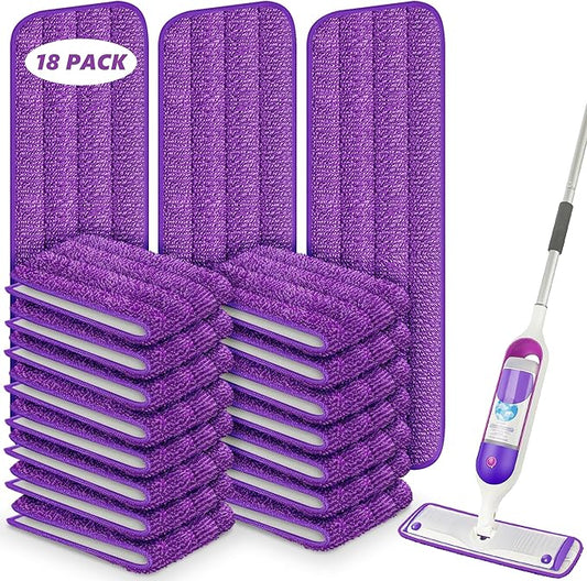 18 Pack Reusable Mop Pads Compatible with Swiffer PowerMop, Wood Floor Pads Microfiber Mop Replacement Refills Machine Washable for All Floor Surfaces