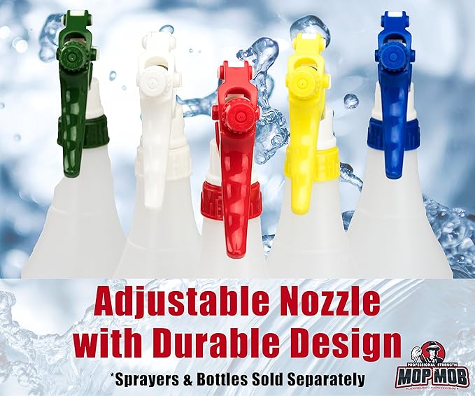 Leak-Free Chemical Resistant Spray Head 10 Pk By Mop Mob. Industrial Sprayer for Auto/Car Detailing Window Cleaning and Janitorial Supply. Heavy Duty Low-Fatigue Trigger and Nozzle Fit 24oz Bottle.