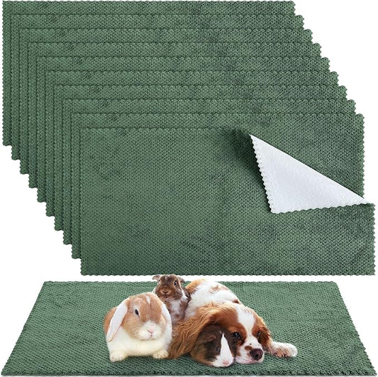 Vitalcozy 10 Pcs Guinea Pig Cage Liners Washable Rat Bedding for Guinea Pigs Controlling Absorbent Waterproof Pee Pads Blanket for Rabbits Hamster Small Animals Chinchilla(14 x 28 Inch,Dark Green)