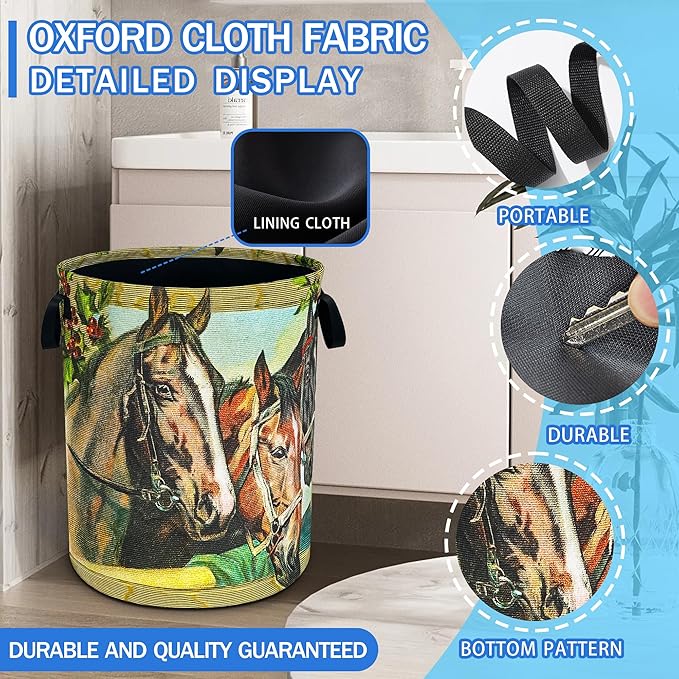 Horse Laundry Basket Riding Animal Oxford Cloth Laundry Hamper Funny With Handle Foldable Portable Clothes Storage Basket 18.9 X 16.5 In Storage Bag For Laundry Room/Bathroom/Bedroom/Dormitories