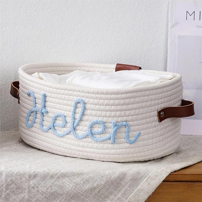 Custom Baby Shower Basket Gift, Personalized Baby Gift Basket, Personalized Newborn Gift Baby Name Gift Baby Toy Basket Baby Boy or Girl Name Basket (Style 2)