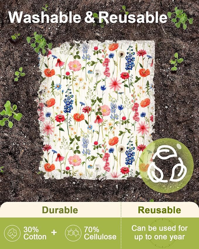 6 Pack Swedish Dishcloths for Kitchen - Reusable Dish Cloths for Washing Dishes Absorbent Cute Funny Kitchen Towels Cleaning Sponge, Floral Bird