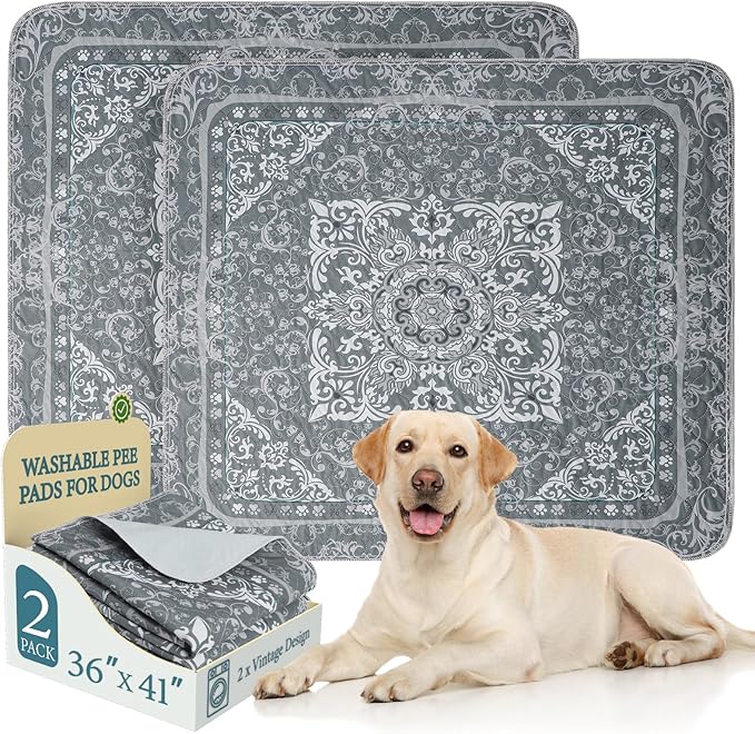 Homimp Washable Pee Pads for Dogs, 2 Pack Reusable Puppy Pads Waterproof, Absorbent and Leakproof Dog Pee Pads, Non Slip Puppy Training Pads, Pet Mat for Floor, Crate, Couch, Whelping,Grey, 36"x41"