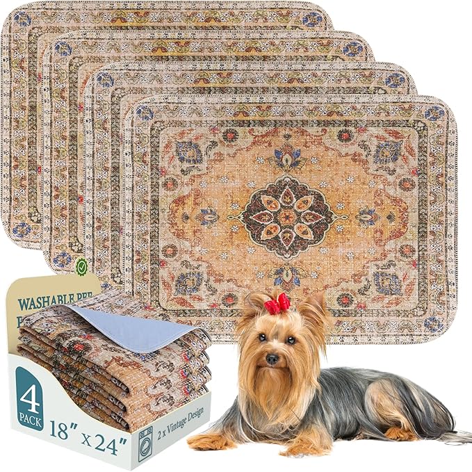 Homimp Washable Pee Pads for Dogs, 4 Pack Reusable Puppy Pads Waterproof, Absorbent and Leakproof Dog Pee Pads, Non Slip Puppy Training Pads, Pet Mat for Floor,Crate,Couch,Whelping,Khaki, 18"x24"