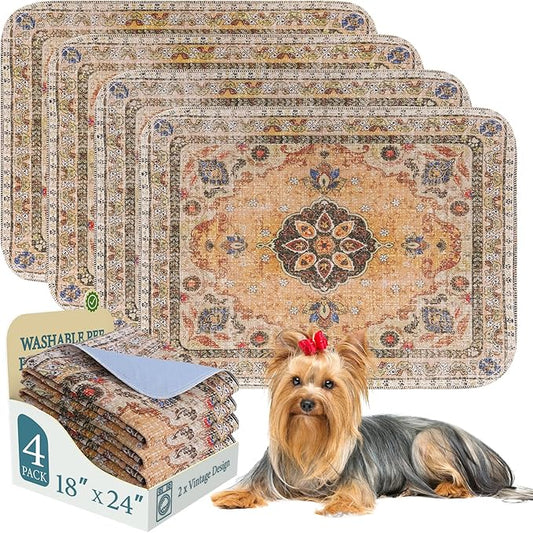 Homimp Washable Pee Pads for Dogs, 4 Pack Reusable Puppy Pads Waterproof, Absorbent and Leakproof Dog Pee Pads, Non Slip Puppy Training Pads, Pet Mat for Floor,Crate,Couch,Whelping,Khaki, 18"x24"