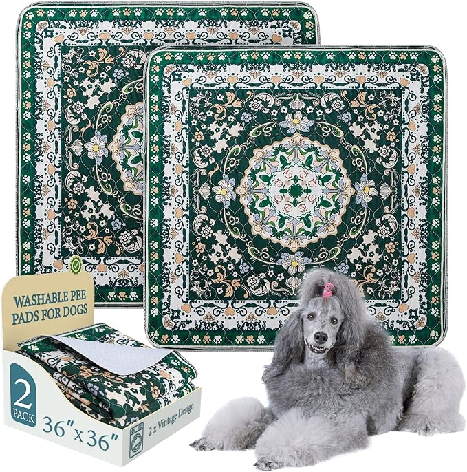 Homimp Washable Pee Pads for Dogs, 2 Pack Reusable Puppy Pads Waterproof, Absorbent and Leakproof Dog Pee Pads, Non Slip Puppy Training Pads, Pet Mat for Floor, Crate, Couch, Whelping,Green, 36"x36"