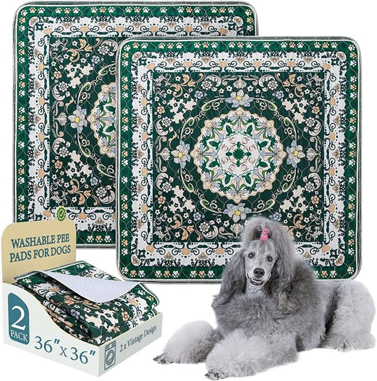 Homimp Washable Pee Pads for Dogs, 2 Pack Reusable Puppy Pads Waterproof, Absorbent and Leakproof Dog Pee Pads, Non Slip Puppy Training Pads, Pet Mat for Floor, Crate, Couch, Whelping,Green, 36"x36"