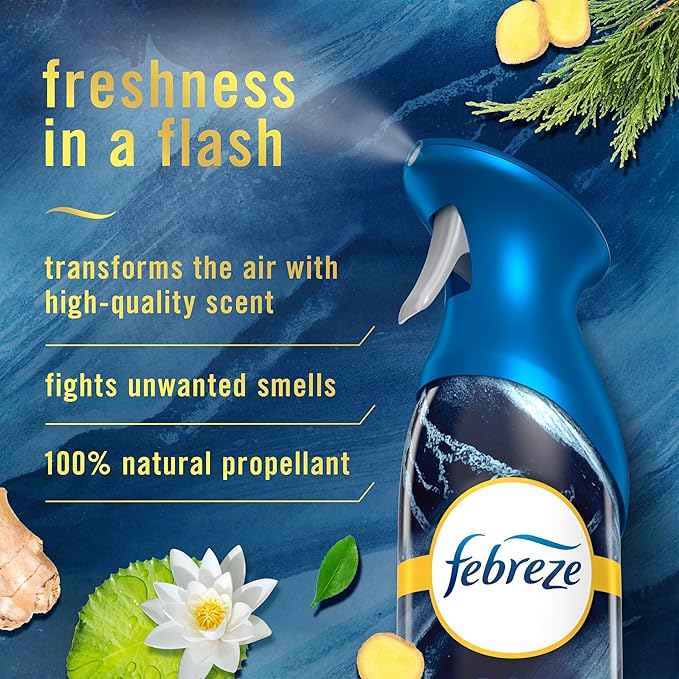 Febreze Air Mist Air Freshener Spray, Odor-Fighting Room Spray, Air Fresheners for Home and Bathroom and Kitchen, Aerosol Can, Ocean Scent, 8.8oz, 3 Count
