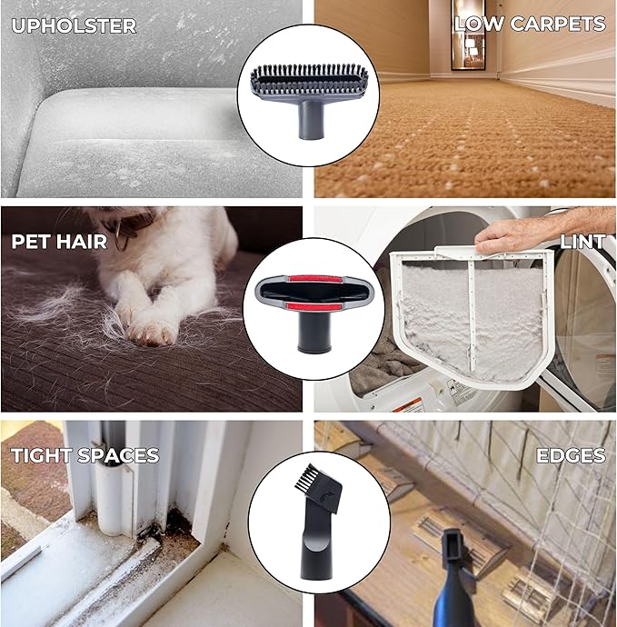 1.25 Inch Vacuum Brush Attachment Kit Compatible with Vacuum Cleaners Using 1-1/4'' Accessories - 1.25 Inch Shop Vac Accessories: Horse Hair Dust Brush, Vacuum Extension Wand and More (7 Pack)