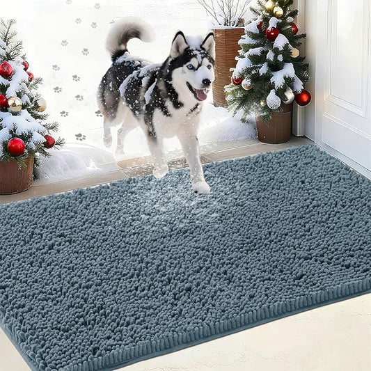 IM HOME Chenille Absorbent Outdoor Doormat 60" x 36", Washable Muddy Door Mats for Dog Non Slip Indoor Doormat Dog Mat for Muddy Paw Front Inside Doormats for Entryway Dusty Blue