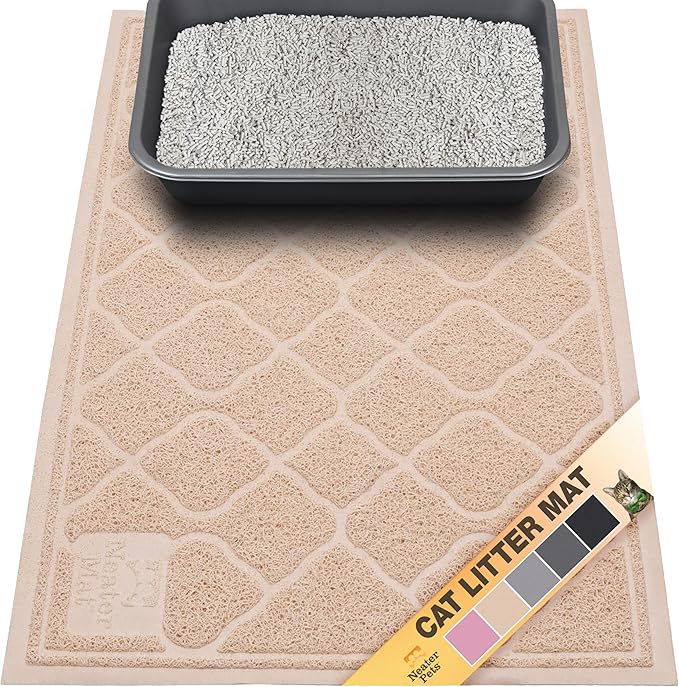 Neater Pets Neater Mat Cat Litter Rug, Thick & Durable Cat Mat for Litter Box, Trapper Pad Catches Mess to Protect Indoor Floors, Soft on Kitty Paws, Anti-Skid Grip Backing, Easy to Clean, Beige
