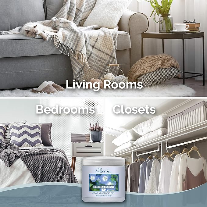 Clear Air Odor Absorber Gel - 15 oz, Pack of 2 - Air Freshener Absorbs and Eliminates Odors in Bathrooms, Cars, Boats, RVs and Pet Areas - Made with Essential Oils - Fresh & Clean Scent