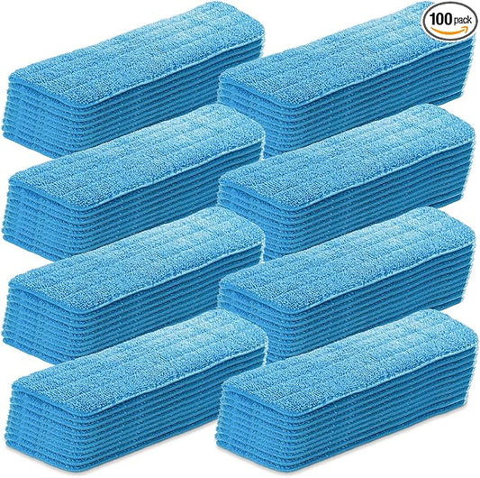 100 Pack Microfiber Mop Pads Machine Washable Cleaning Flat Mop Head Replacement Reusable Household Pads for Hardwood and Hard Surface Floor Cleaning and Scrubbing